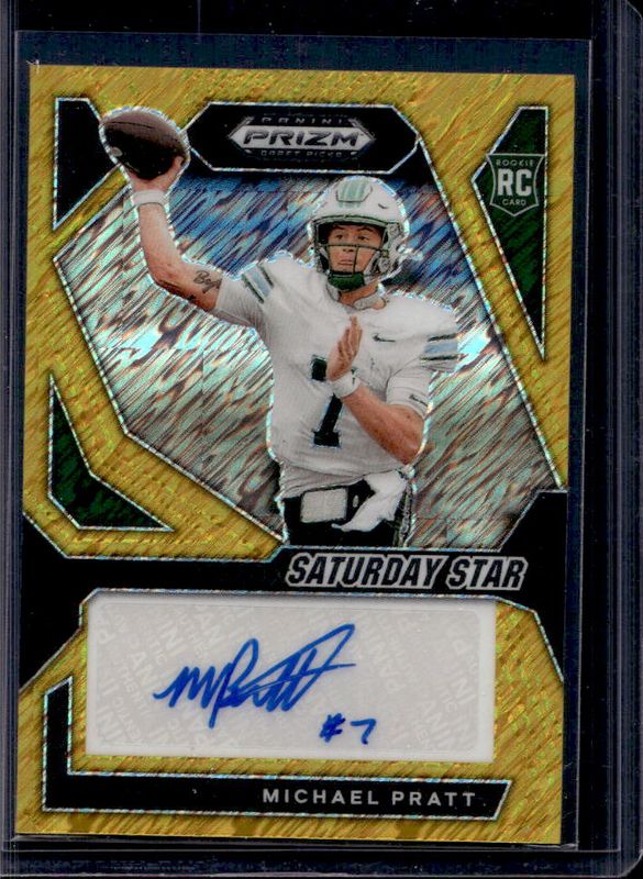 Michael Pratt 2024 Prizm Draft Picks #SSS-MPT Saturday Star Signatures - Gold Shimmer /15 Rookie RAW