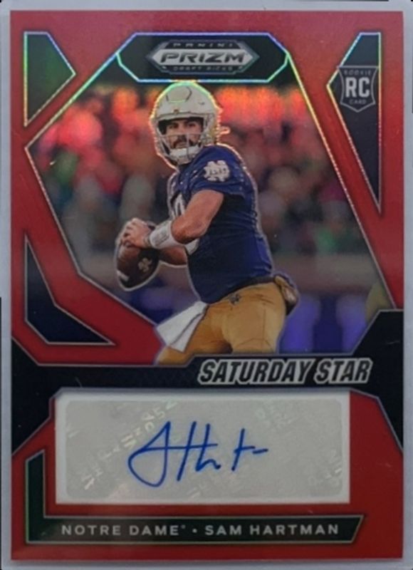 Sam Hartman 2024 Prizm Draft Picks #SSS-SHN Saturday Star Signatures - Red /199 Rookie RAW