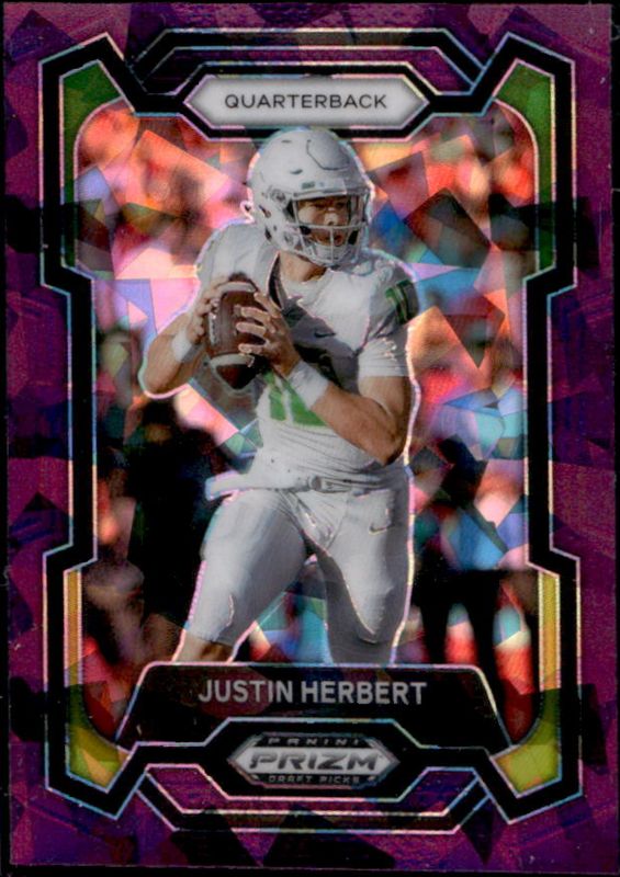 Justin Herbert 2024 Prizm Draft Picks #69 Purple Ice /149 RAW