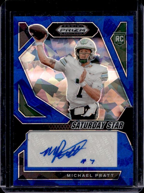 Michael Pratt 2024 Prizm Draft Picks #SSS-MPT Saturday Star Signatures - Blue Ice /75 Rookie RAW