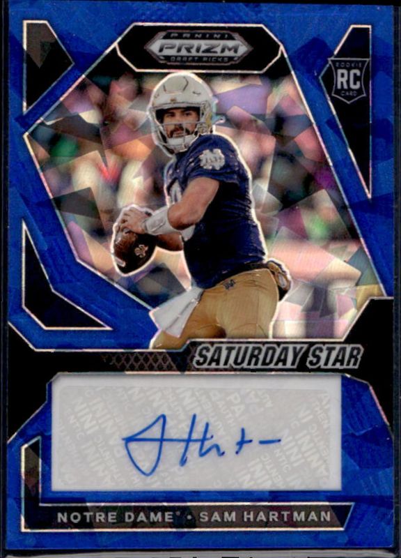 Sam Hartman 2024 Prizm Draft Picks #SSS-SHN Saturday Star Signatures - Blue Ice /75 Rookie RAW