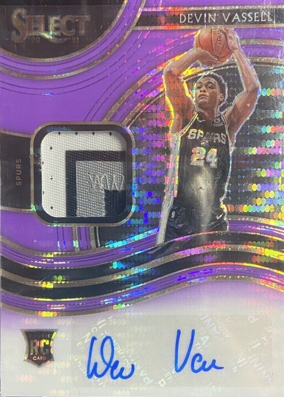 Devin Vassell 2020 Select #RJA-VAS Rookie Jersey Autographs - Neon Purple Pulsar /15 PSA 8