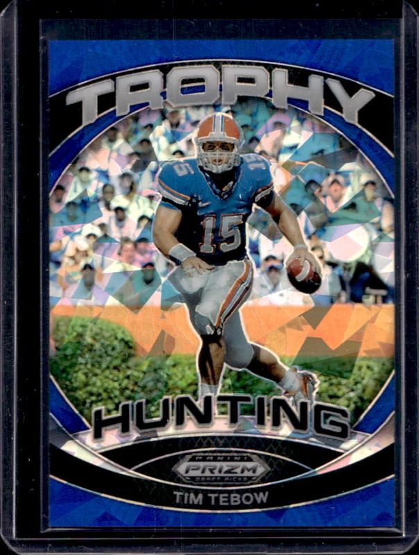 Tim Tebow 2024 Prizm Draft Picks #TH-TTW Trophy Hunting - Blue Ice /99 RAW