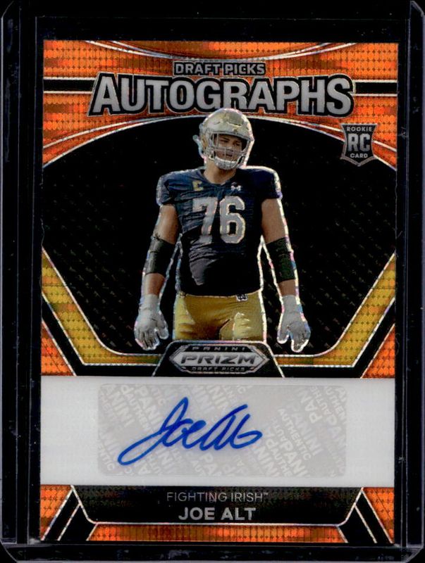 Joe Alt 2024 Prizm Draft Picks #DPA-JAT Draft Picks Autographs - Orange Pulsar /49 Rookie RAW