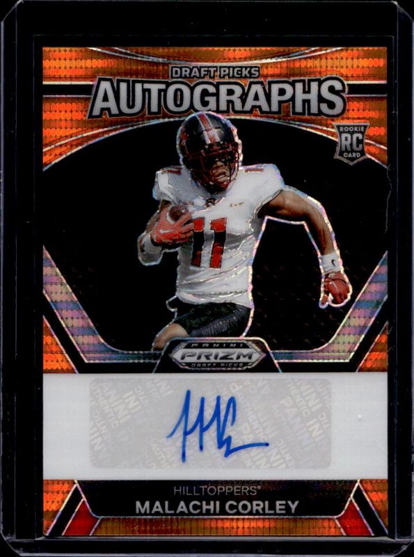 Malachi Corley 2024 Prizm Draft Picks #DPA-MCY Draft Picks Autographs - Orange Pulsar /49 Rookie RAW