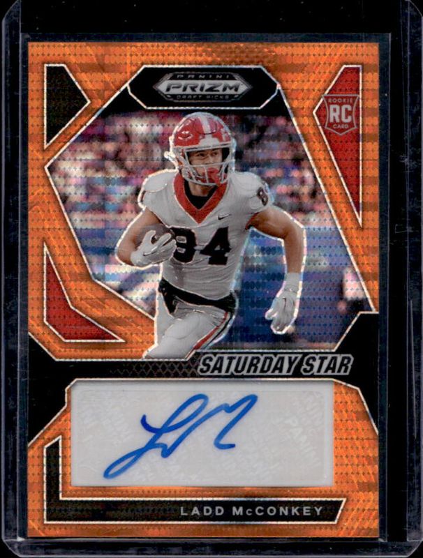 Ladd McConkey 2024 Prizm Draft Picks #SSS-LMY Saturday Star Signatures - Orange Pulsar /49 Rookie RAW