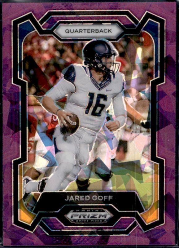 Jared Goff 2024 Prizm Draft Picks #71 Purple Ice /149 RAW