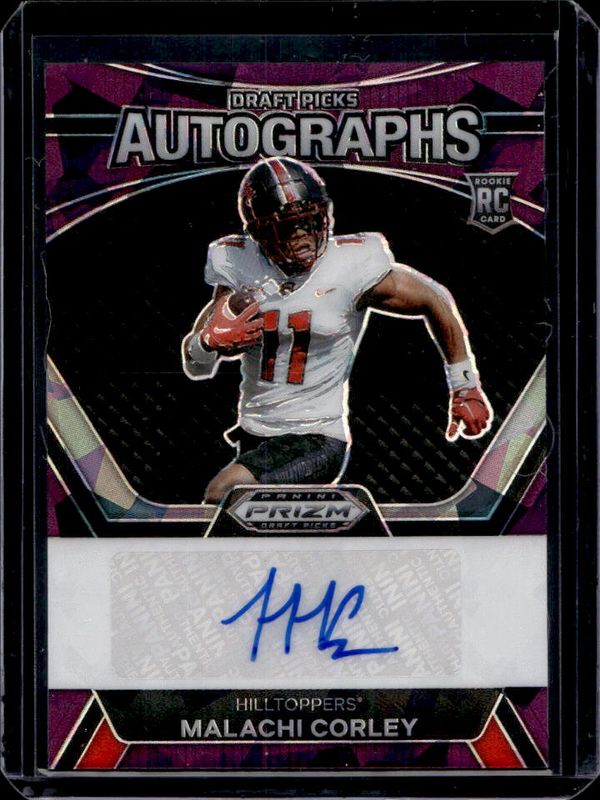 Malachi Corley 2024 Prizm Draft Picks #DPA-MCY Draft Picks Autographs - Purple Ice /99 Rookie RAW