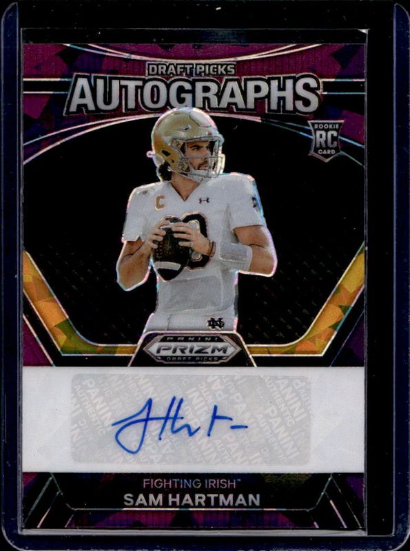 Sam Hartman 2024 Prizm Draft Picks #DPA-SHN Draft Picks Autographs - Purple Ice /99 Rookie RAW
