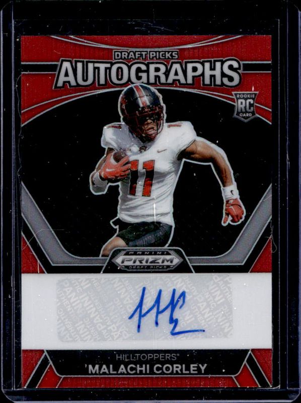 Malachi Corley 2024 Prizm Draft Picks #DPA-MCY Draft Picks Autographs - Red /199 Rookie RAW
