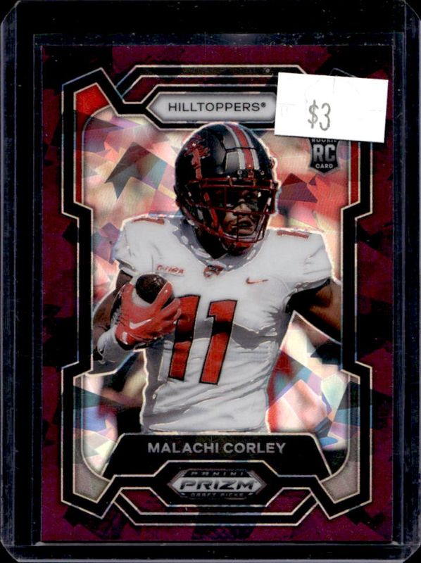 Malachi Corley 2024 Prizm Draft Picks #143 Autographs - Purple Ice /149 Rookie RAW