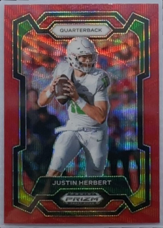Justin Herbert 2024 Prizm Draft Picks #69 Ruby Wave RAW