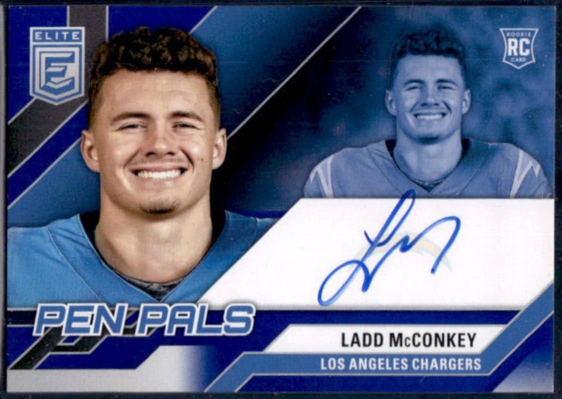 Ladd McConkey 2024 Elite #PAL-LMC Pen Pals - Blue Ink Rookie RAW