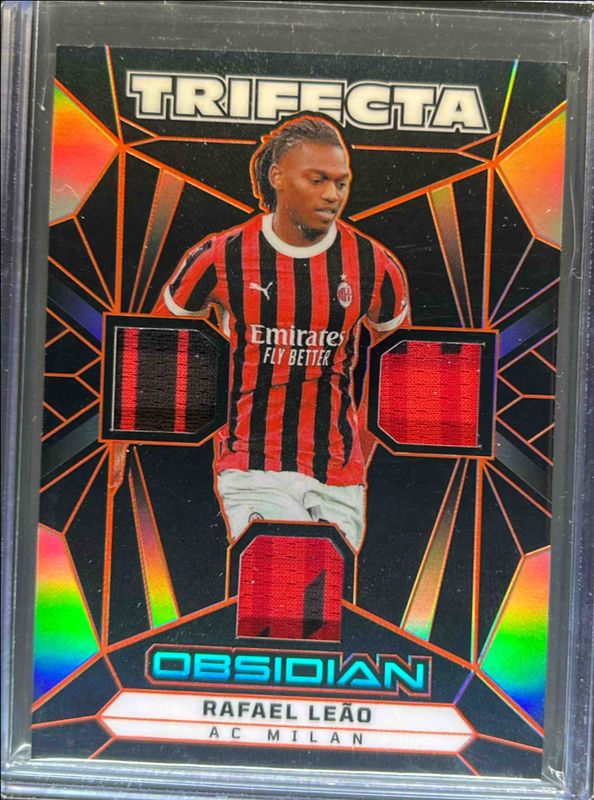 Rafael Leao 2024 Obsidian #TM-RL Trifecta Material - Electric Etch Orange /99 RAW