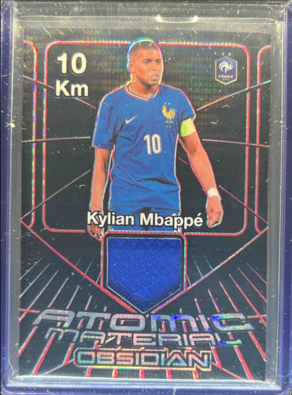 Kylian Mbappe 2024 Obsidian #AM-KM Atomic Material - Electric Etch Red Pulsar /49 RAW