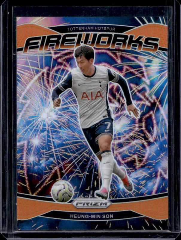 Heung-Min Son 2024 Prizm Premier League #5 Fireworks - Orange /25 RAW
