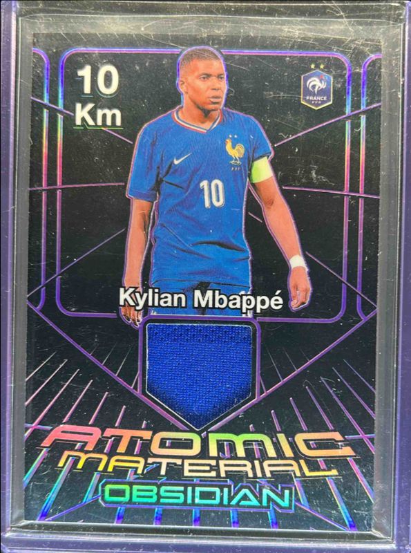 Kylian Mbappe 2024 Obsidian #AM-KM Atomic Material - Electric Etch Purple /50 RAW