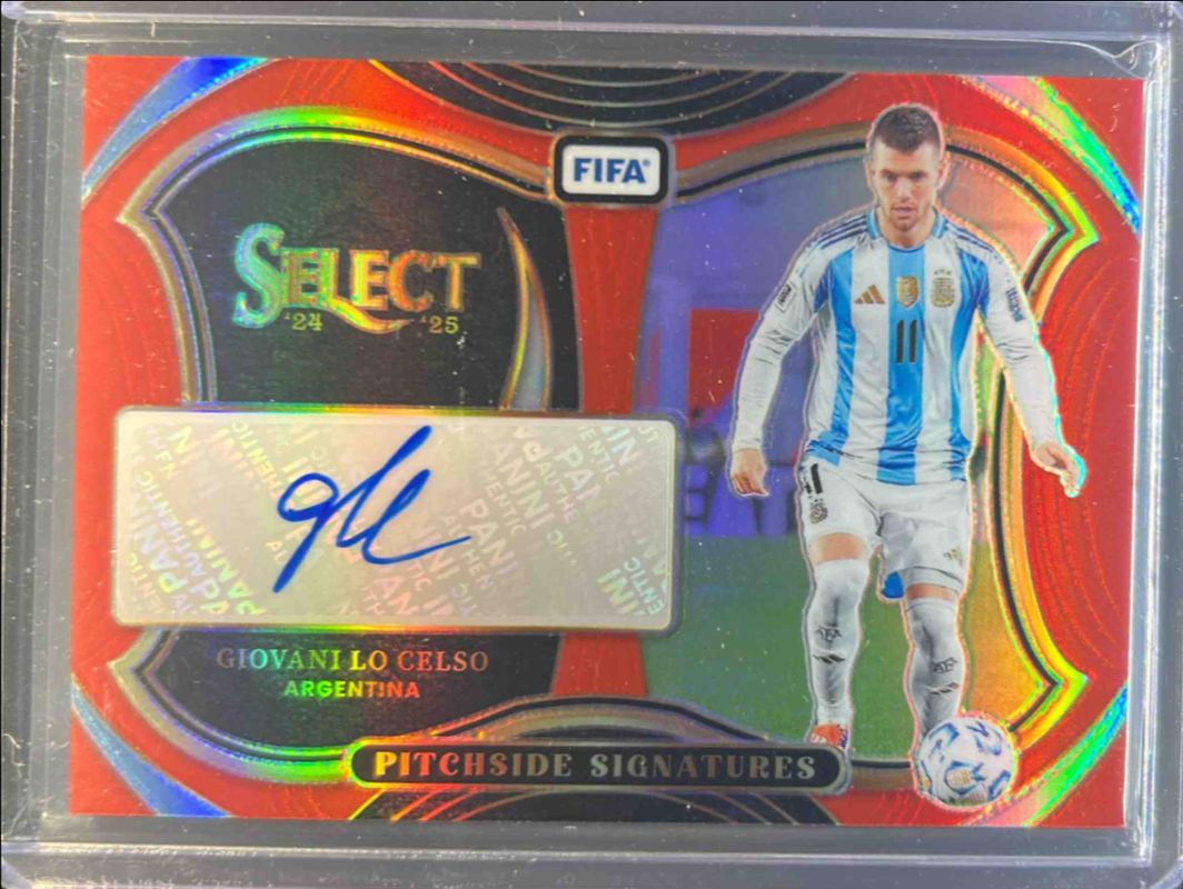 Giovani Lo Celso 2024 Select FIFA #PS-GLC Pitchside Signatures Red RAW