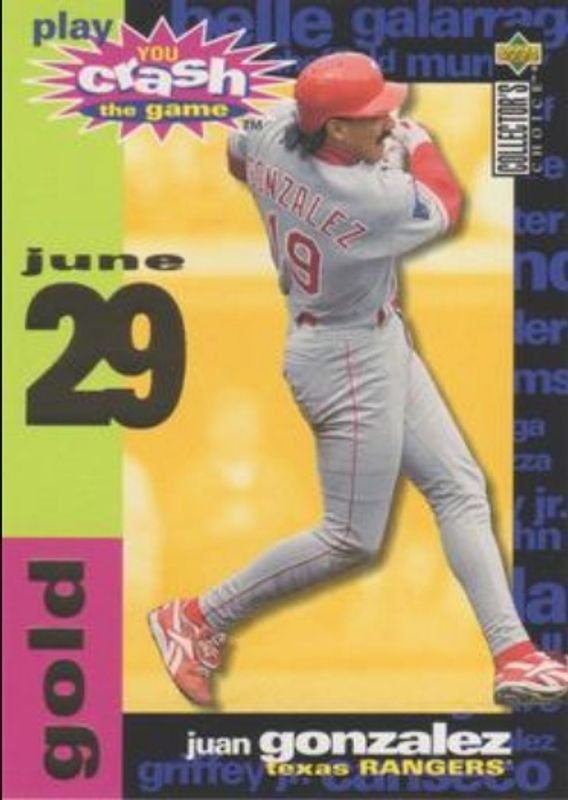 Juan Gonzalez 1995 Collector's Choice #CG7a You Crash the Game Gold RAW