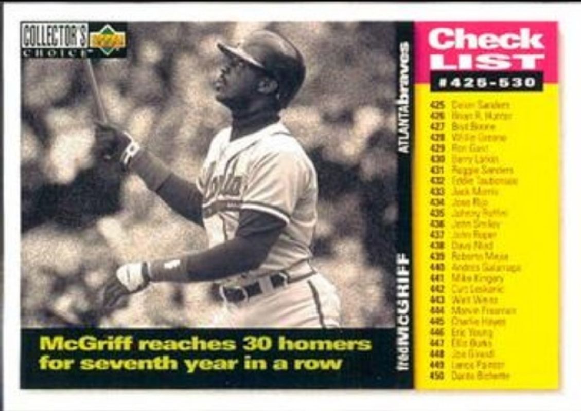 Fred McGriff 1995 Collector's Choice #530 Base RAW