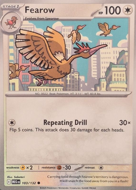 fearow pokemon card price - 022/165 - Pokemon 151 - Reverse Foil Common Retreat cost Fearow 2025 Mega Evolution #103/132