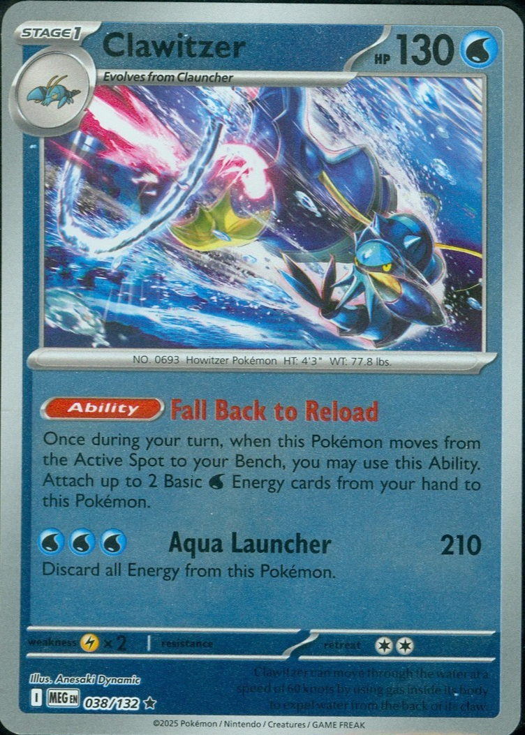 Clawitzer 2025 Mega Evolution #038/132 Reverse Holo Price Guide ...