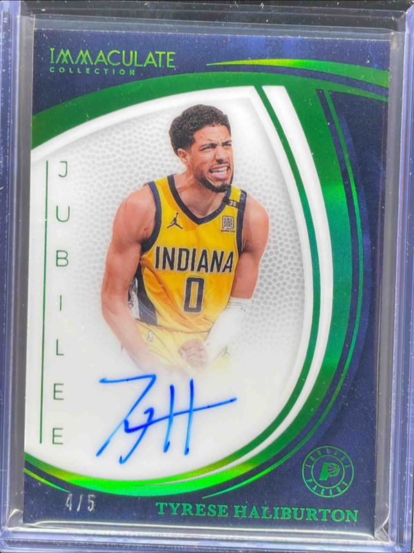Tyrese Haliburton 2024 Immaculate #4 Jubilee Signatures - Green /5 RAW