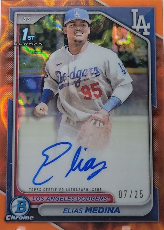 Elias Medina 2024 Bowman Chrome #CPA-EME Prospect Auto - Orange Lava Refractor /25 (1st) RAW
