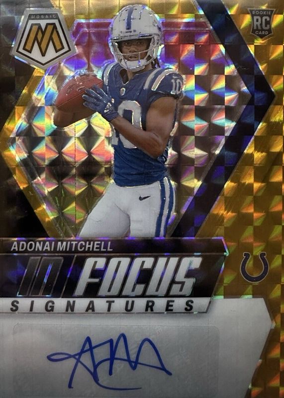 Adonai Mitchell 2024 Mosaic #IF-AML In Focus Signatures - Gold /10 Rookie RAW