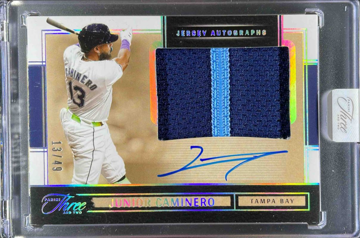 Junior Caminero 2025 Panini Three and Two #5 Jersey Autographs - Holo Silver /49 RAW