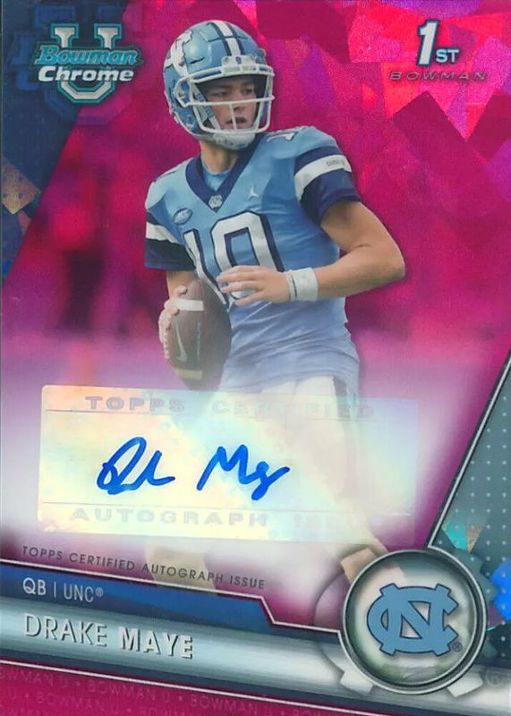 Drake Maye 2023 Bowman Chrome University Sapphire Edition #PA-DMA Prospect Auto - Padparadscha /1 (1st) PSA 10