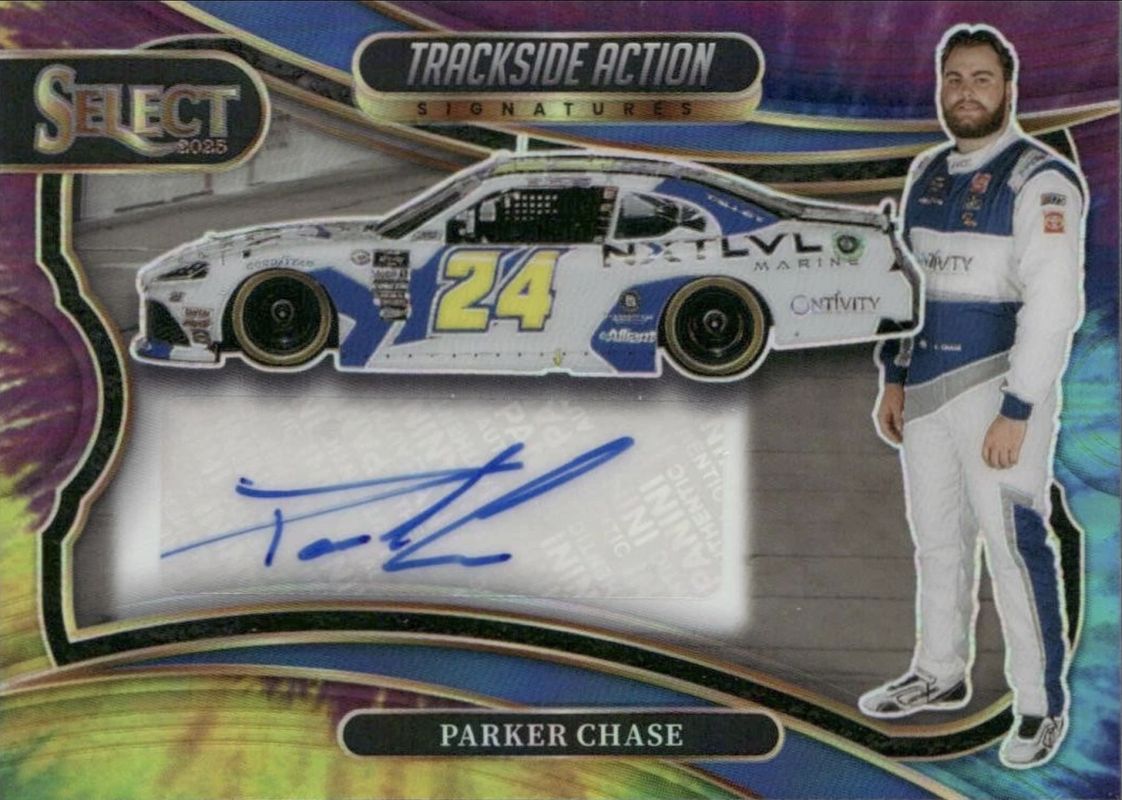 Parker Chase 2025 Select NASCAR #TAS-PCS Trackside Action Signatures Tie-Dye /25 RAW
