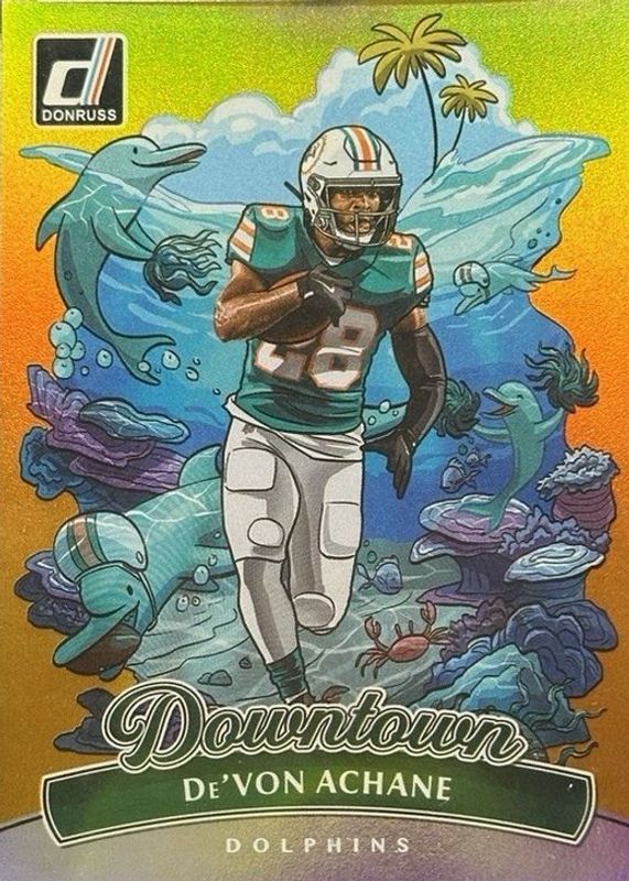 De'Von Achane 2025 Donruss #10 Downtown - Gold /10 RAW