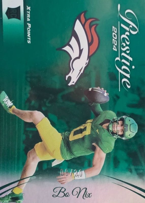Bo Nix 2024 Prestige #391 SP - Green Xtra Points /20 Rookie RAW