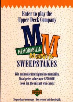 1998 Upper Deck Memorabilia Mania Sweepstakes Entry