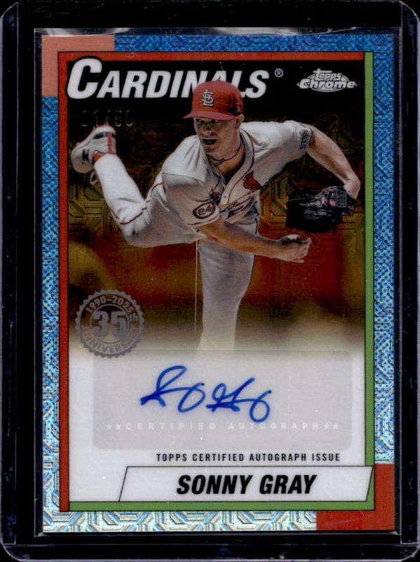 Sonny Gray 2025 Topps #90CA-SG 1990 Baseball Chrome Silver Pack Autographs (Series 1) - Gold Refractor /50 RAW