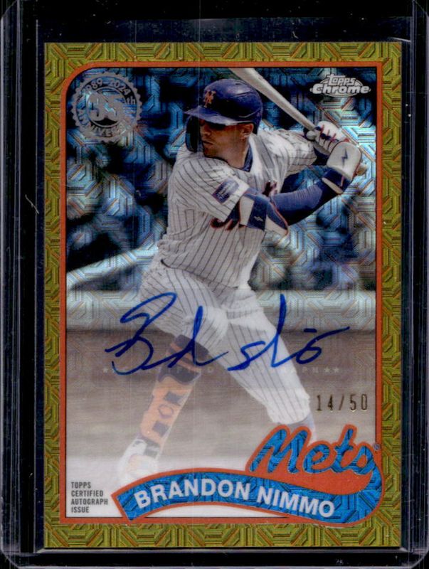 Brandon Nimmo 2025 Topps #90CA-BN 1990 Baseball Chrome Silver Pack Autographs (Series 1) - Gold Refractor /50 RAW
