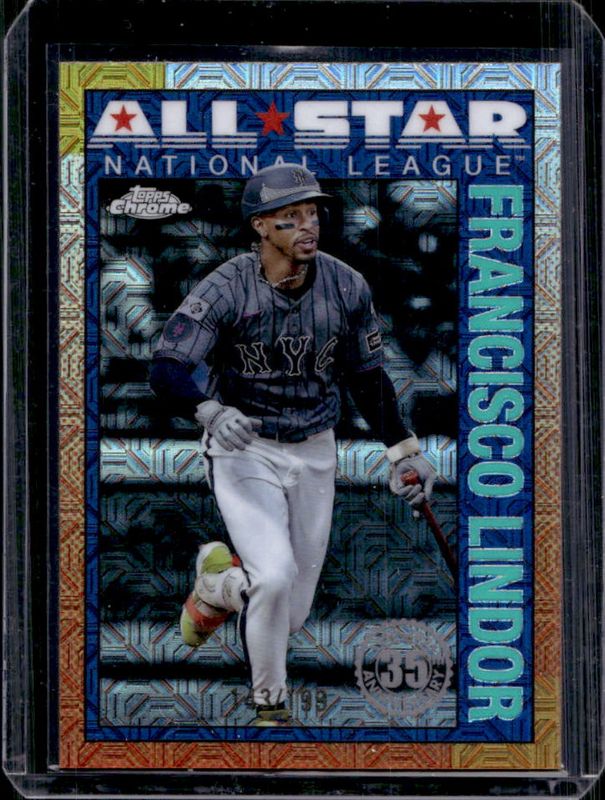 Francisco Lindor 2025 Topps #90ASC-35 1990 Chrome Baseball All-Star Silver Pack - Aqua Refractor /199 RAW