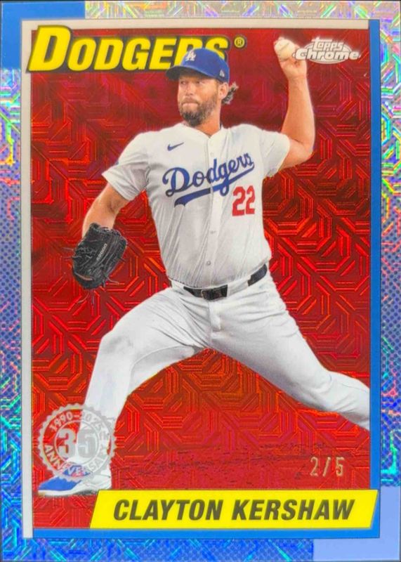 Clayton Kershaw 2025 Topps #T90C-13 1990 Baseball Chrome Silver Pack - Red Refractor /5 RAW