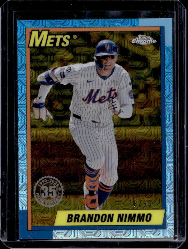 Brandon Nimmo 2025 Topps #T90C-61 1990 Baseball Chrome Silver Pack - Gold Refractor /50 RAW