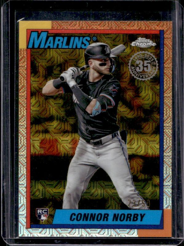 Connor Norby 2025 Topps #T90C-87 1990 Baseball Chrome Silver Pack - Gold Refractor /50 Rookie RAW