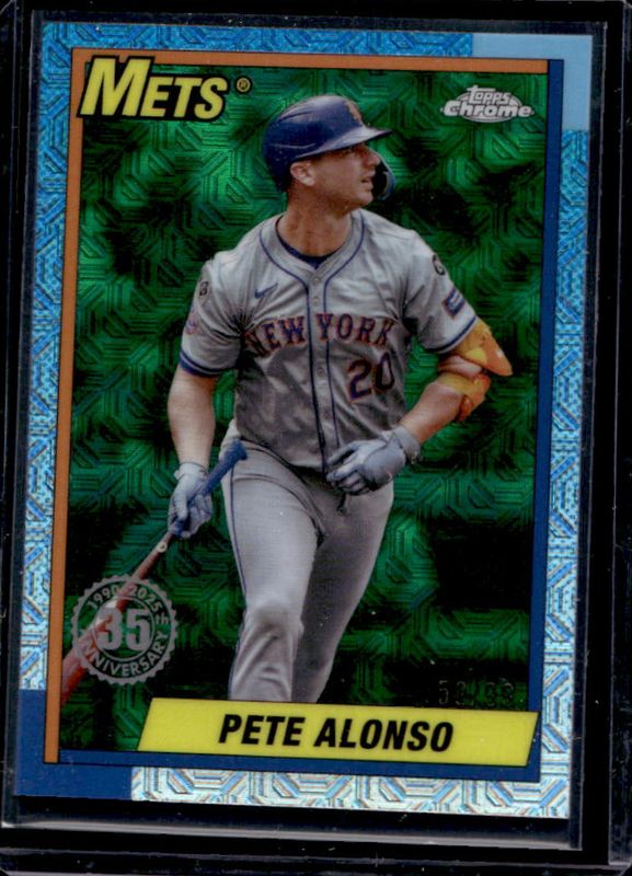 Pete Alonso 2025 Topps #T90C-83 1990 Baseball Chrome Silver Pack - Green Refractor /99 RAW