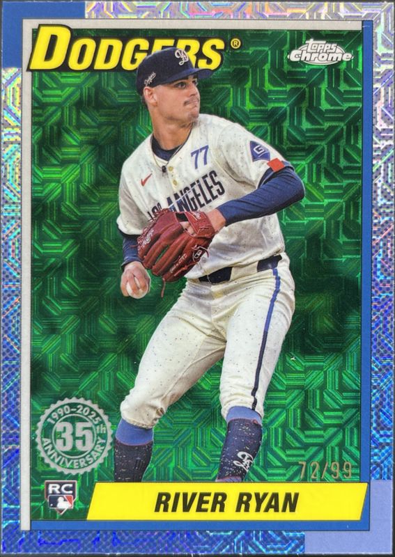 River Ryan 2025 Topps #T90C-36 1990 Baseball Chrome Silver Pack - Green Refractor /99 Rookie RAW