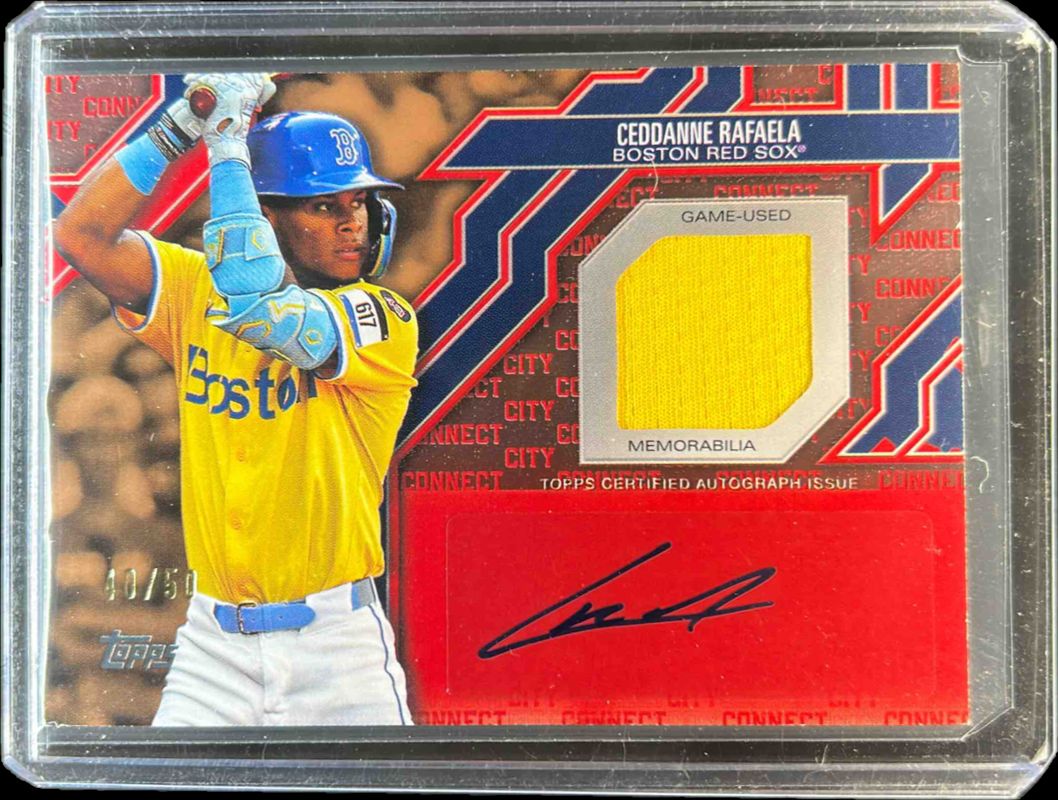 Ceddanne Rafaela 2025 Topps #CCA2-CR City Connect Swatch Collection Autographs Relic (Series Two) - Gold /50 RAW