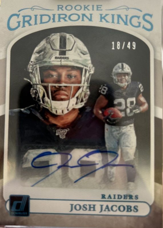 Josh Jacobs 2019 Donruss #RGK-8 Rookie Gridiron Kings Autographs /49 RAW