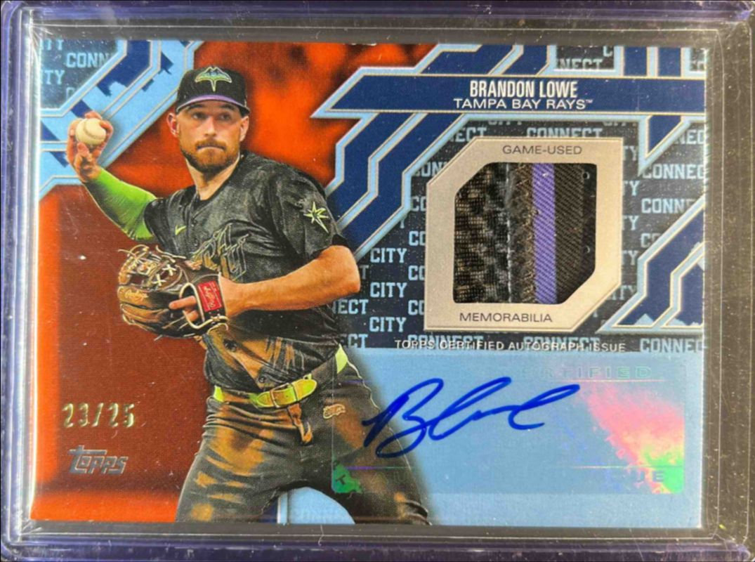 Brandon Lowe 2025 Topps #CCA2-BL City Connect Swatch Collection Autographs Relic (Series Two) - Orange /25 RAW