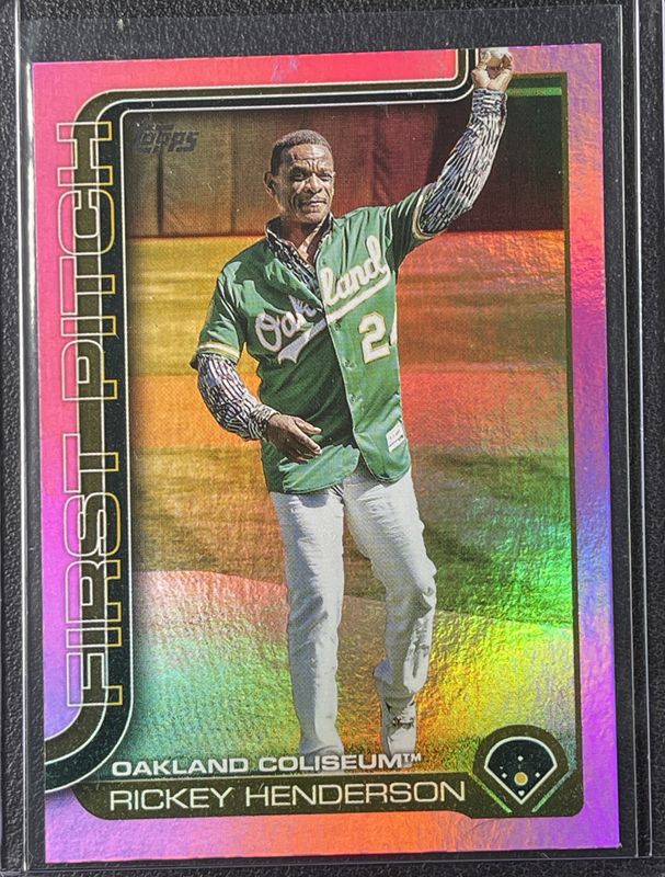 Rickey Henderson 2025 Topps #FP2-3 2024 First Pitch - Pink Foil RAW
