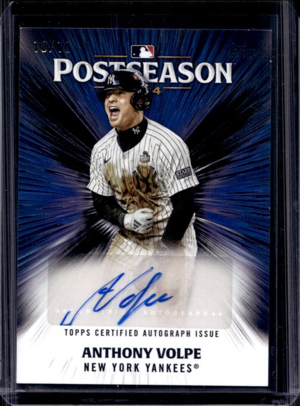 Anthony Volpe 2025 Topps #PPA-AV Postseason Performance Autographs (Series 2) - Black /10 RAW