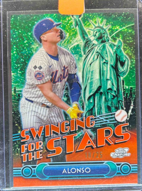 Pete Alonso 2025 Topps #SS-11 Chrome Swinging For The Stars - Orange Refractor /25 RAW