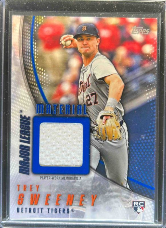 Trey Sweeney 2025 Topps #MLM2-TSW Major League Material Relics (Series 2) - Blue /150 Rookie RAW